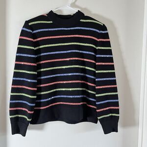 St John Evening By Marie Gray Black Knit Stripe Sequin Pullover Vtg USA Sz P